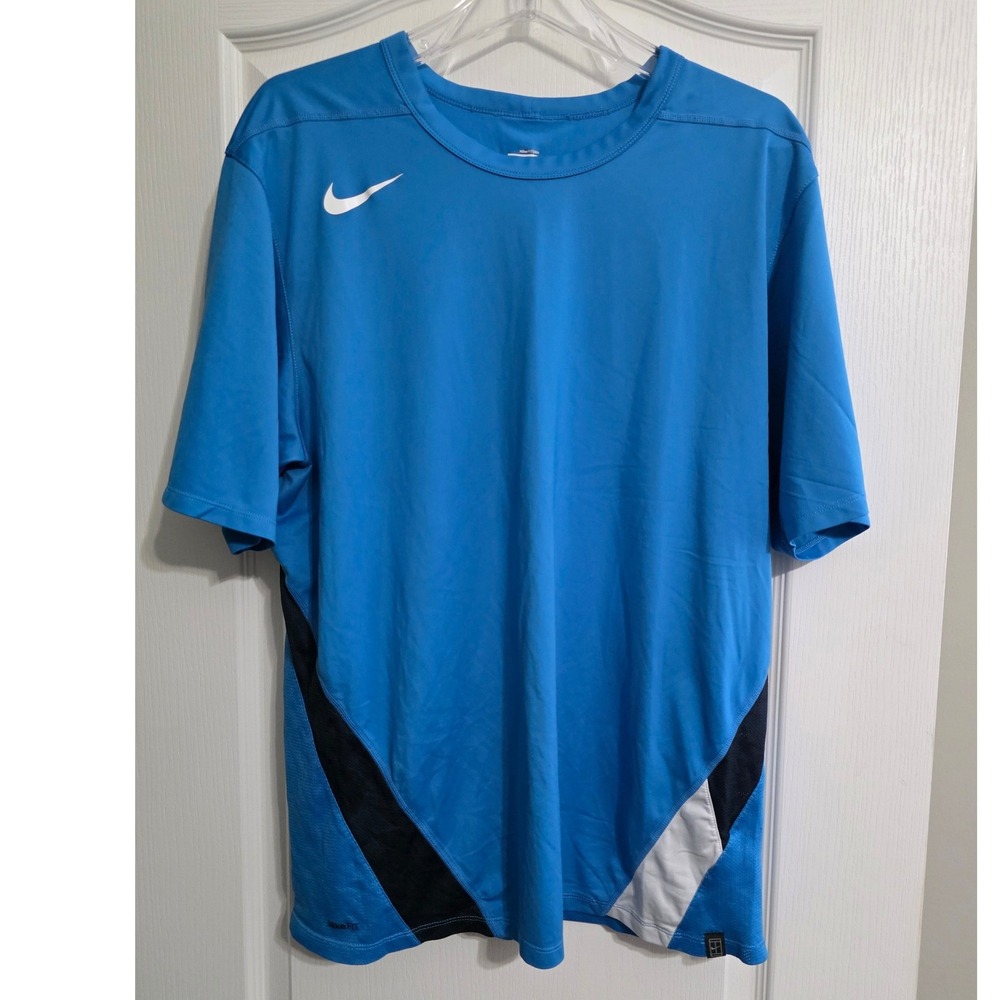 Nike Fit‎ Dry Tennis Court Shirt Mens XL Blue Short Sleeve Athletic 207380-400